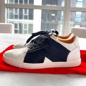 EUC Christina Louboutin Black/white Leather Elastikid Donna Sneakers